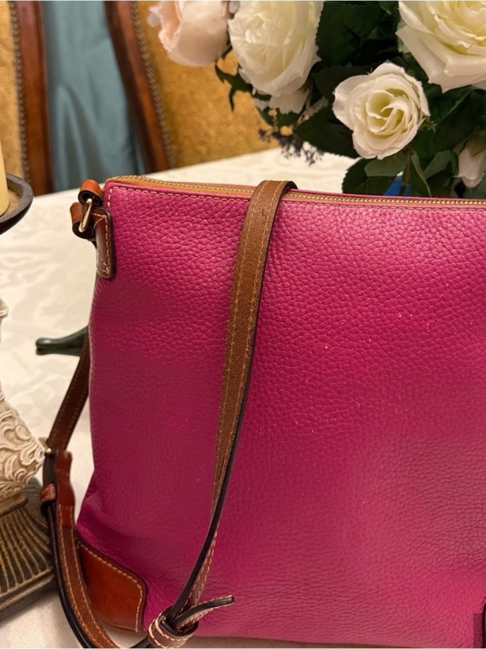 Dooney & Bourke Fuchsia Pink Pebbled Leather Shoulder Crossbody Bag - Picture 3 of 13